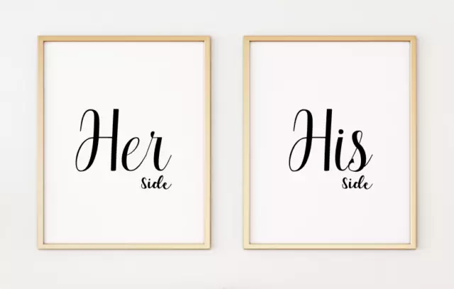 Set Of 2 Her Side His Side Valentine Bedroom Gift Posters Prints Picture A4 PR49