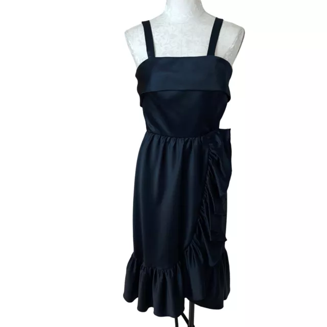 Lilli Diamond Of California Vintage Womens Ruffle Dress Black Size Small Midi