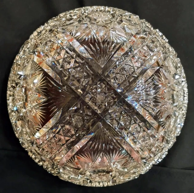 ABP American Brilliant Cut Glass MERIDEN FRUIT Bowl RARE Large 10" 3