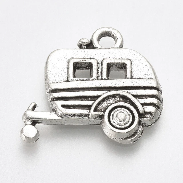 5 Stück Anhänger 17x18mm Wohnwagen Caravan Camping Antiksilber Charms - 3304