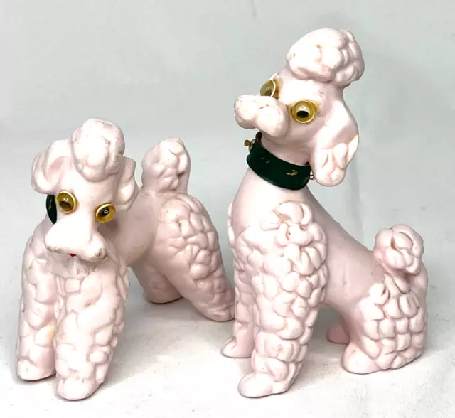 Vintage Kelvin Pink Poodle Figurine Set of 2 Googly Wiggle Eyes Bisque Porcelain