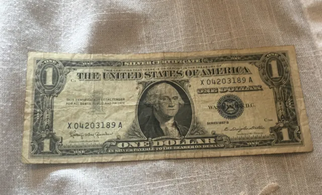 1957 B United States  $1 Silver Certificate Blue Seal X 04203189 A