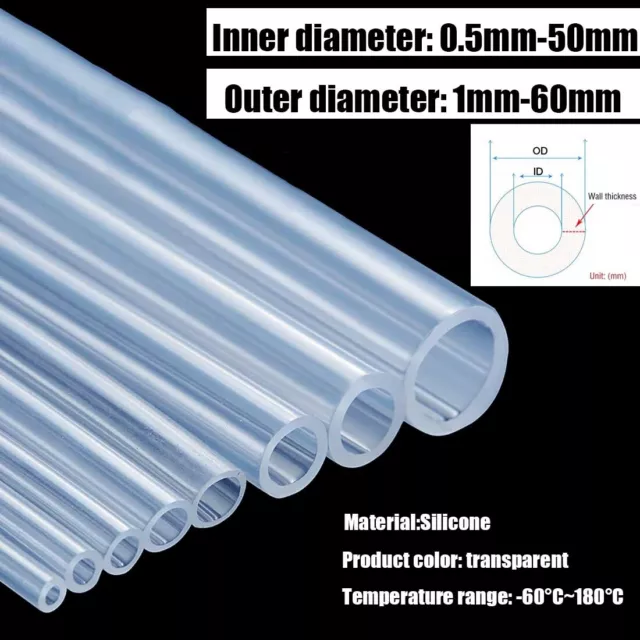 Food Grade Clear Silicone Tube Flexible Beer Milk Brew Hose Pipe ID 0.5mm ~ 50mm