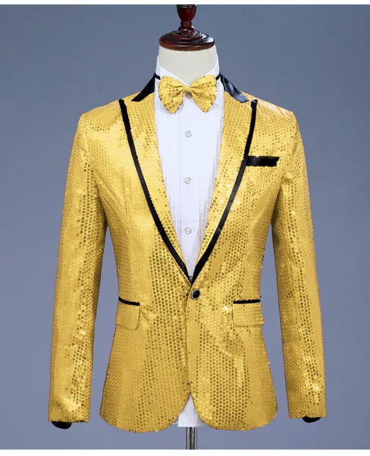 Heiße Herren Bling Pailletten Gold Smoking Anzug Gentleman Jacke Tanz Show Mantel Blazer