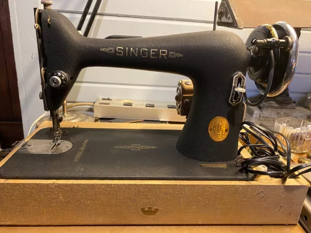 1941 Singer 66 Sewing Machine - Godzilla/Crinkle finish, ornate faceplate, case