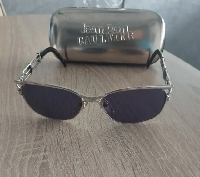 Jean Paul Gaultier 56-4171 occhiali da sole vintage a vite laterali argento nero