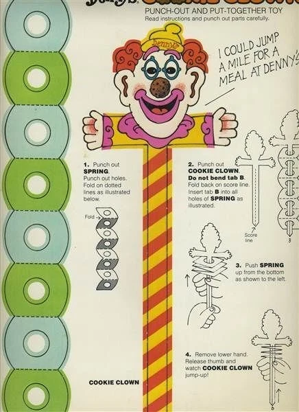 Denny's Restaurant Cookie Clown Kid's Menu Punch Out & Put Together Toy 1979