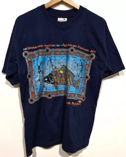 Bulurru Barramundi Hunting Aboriginal Indigenous Art Shirt Men's Small Vintage