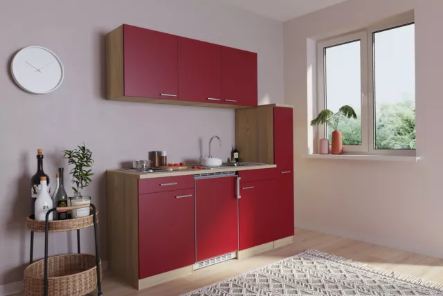 Cocina Mini Cocina Singlekueche Cocina Pequeña Roble Rojo Luis 180CM