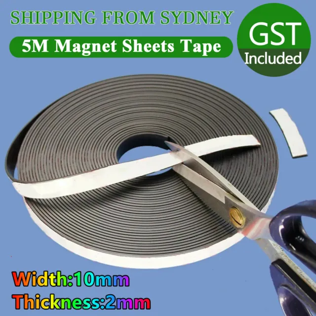 5M Strong Magnetic Magnet Sheets Self Adhesive Roll Tape Rubber Strip Black 2mm