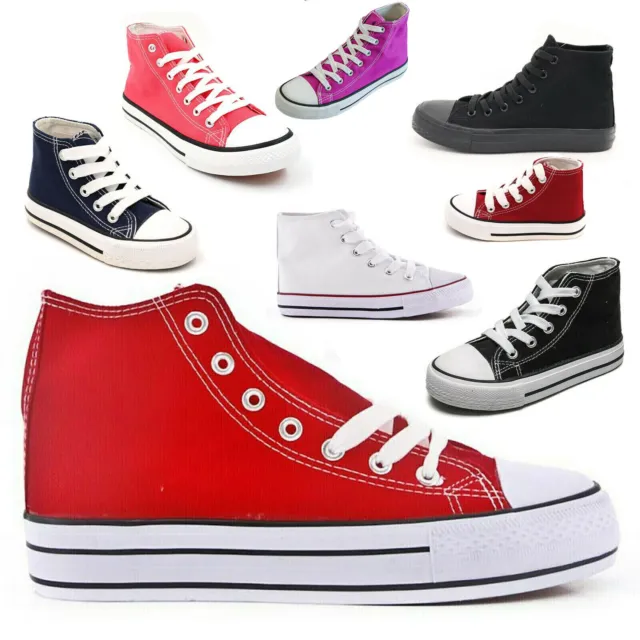 Ladies Canvas Trainers Lace Up Womens High Top Sneakers Sports Casual  Shoes