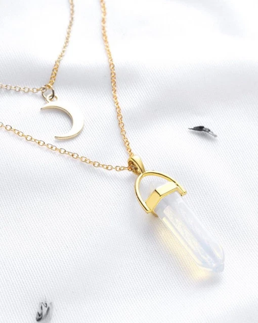 Natural Gemstone Necklace Chakra Stone Pendant Energy Healing Crystal with Chain