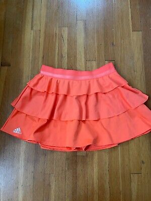 Adidas Climalite Girl Tennis Skort Skirt/shorts Sz M 11-12 yo Logo Orange Ruffle