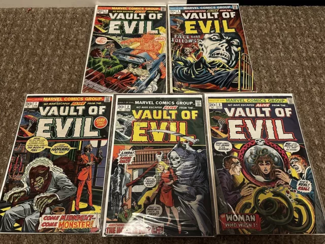 VAULT OF EVIL #1 1973 Rare First Issue + #2-5 Marvel Comic Bronze Age Horror Lot