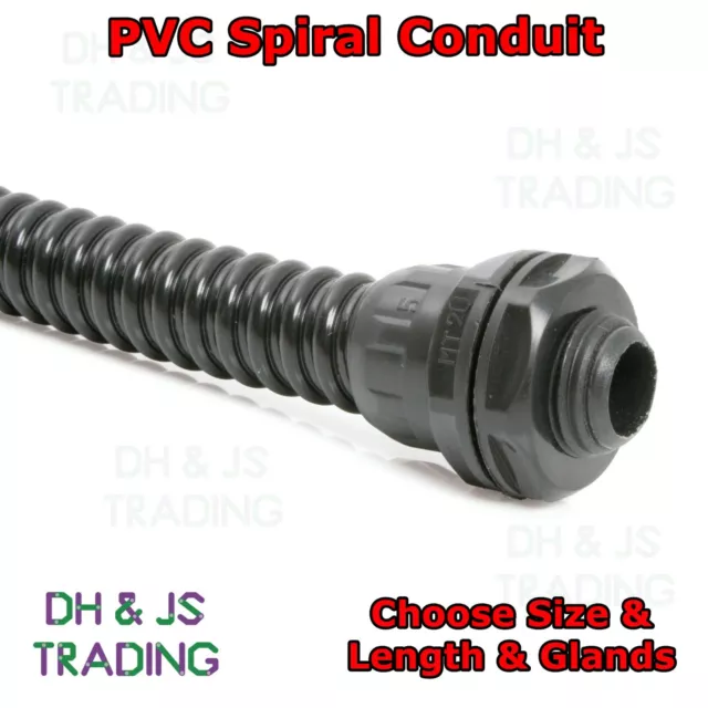 PVC Spiral Conduit & Glands Waterproof IP65 Flexible Cable Tidy Sleeving Tubing