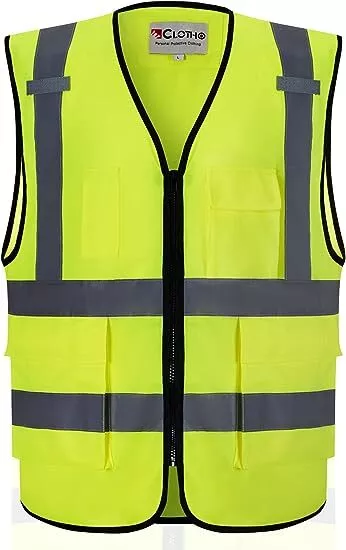 Reflective Safety Vest High Visibility with 5 Pockets and Zipper  2XL-4XL