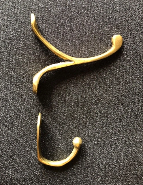 Antique Vintage Small Brass Wall Mount Hat Coat Hanger Hook Lot of 2