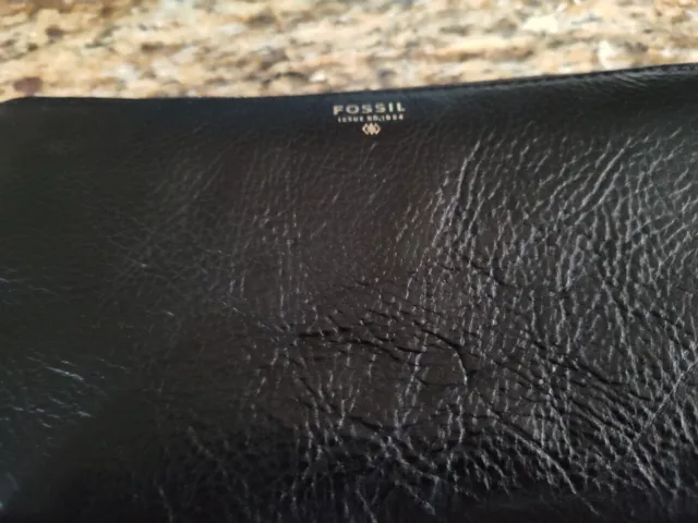 Fossil Leather Wallet Zip Around Clutch Wallet Black