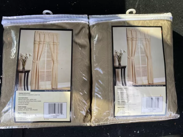 (2) NEW Vera Jacquard Complete Window Treatments Sets  Sage Green 54” W x 63” L 3