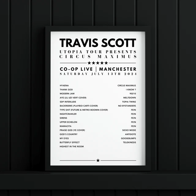TRAVIS SCOTT SETLIST Poster Coop Live, Manchester on July 13th 2024