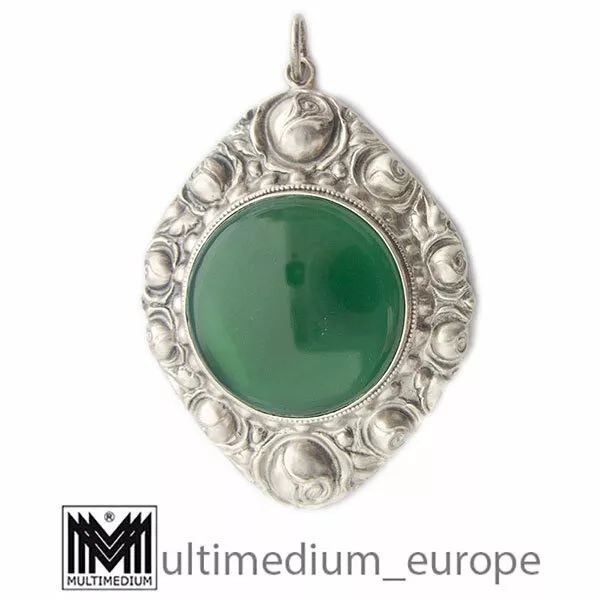 Großer Jugendstil Kohm und Haller Silber Anhänger grüner Achat silver pendant