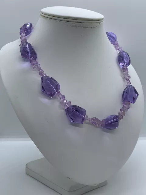 Natural Amethyst & Faceted Glass Chunks Statement Necklace