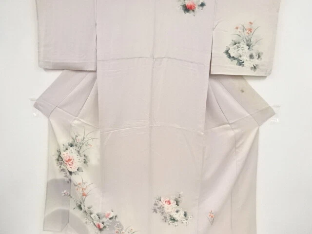 41738# Japanese Kimono / Antique Hitoe Kimono / Peony & Floral Plants