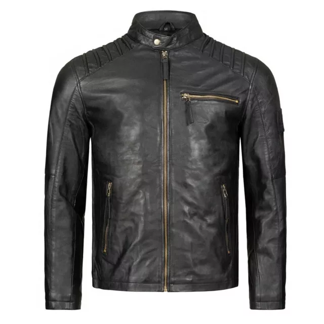 Schöne Herren Lederjacke aus echtem Rindsleder I Rocker Lederjacke I Biker Style