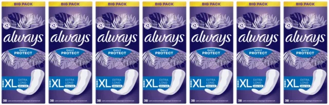 7 x Always Dailies Panty Liners Long Plus Fresh Protect Odour Neutralise 38 Pack
