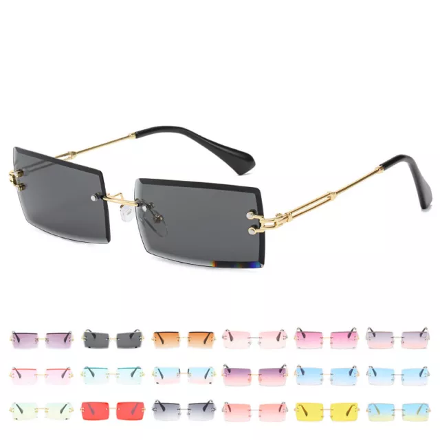Fashion Rimless Rectangle Sunglasses Men Women Square Tinted Sun Glasses Eyewear