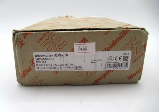 50 Quantité Weidmuller ZDK 2.5 1674300000 Feed-Thru Terminal Bloc 2 Niveau 300V