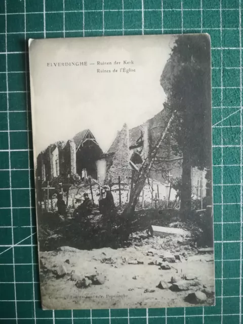 vb015 CPA WW1 Ruines église de Elverdinghe - Belgique - animée