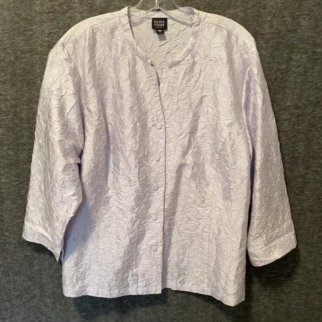 Eileen Fisher 100% Silk Shirt Jacket Womens 1X Lt. Purple Textured Button Up Top