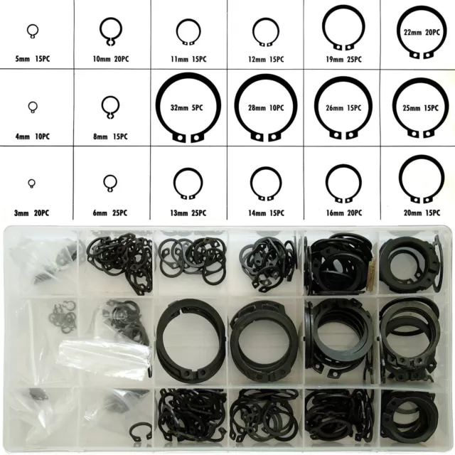 300Pc Mixed Circlip Set External Retaining Cir Sir Clip Snap Ring Assortment