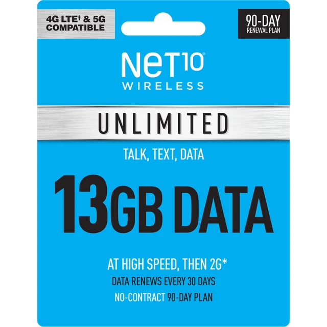 Net10 $135 Unlimited Talk, Text, 13GB Monthly, 90–Day Plan [Email Delivery]