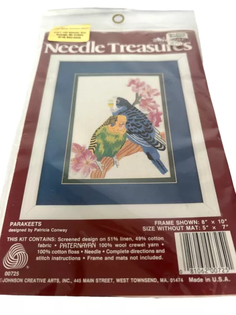 Vintage Needle Treasures Parakeets Embroidery Crewel Stitchery Kit NEW Birds 5x7