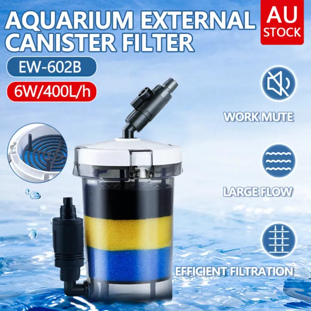 Aquarium External Canister Filter Aqua Fish Water Tank Sponge Pond 400L/H