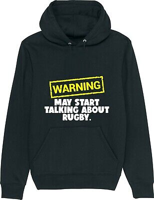 Avvertenza può iniziare a parlare di Rugby Divertente Slogan Felpa Con Cappuccio Unisex