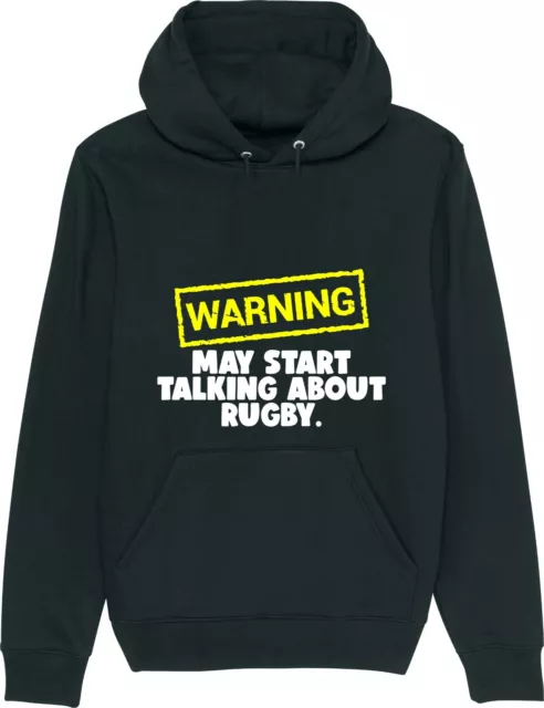 Warning May Start Talking About RUGBY Funny Slogan Unisex Hoodie