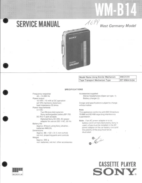 Sony Original Service Manual für WM-B 14