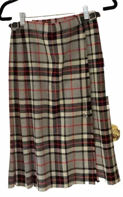 Vintage GRAY RED BLACK TARTAN PLAID WOOL Kilt Skirt 24”-28” Waist