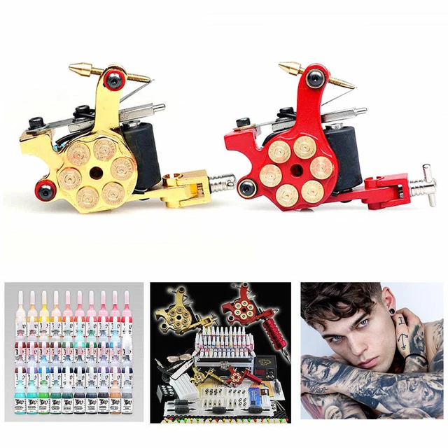 Juego completo de tatuajes tatuaje 2* máquina de tatuaje+50* agujas desechables+40* colores