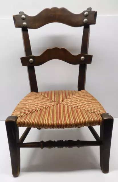 -ANCIENNE CHAISE D'ENFANT BOIS & PAILLE 2 COULEURS collection déco poupée D