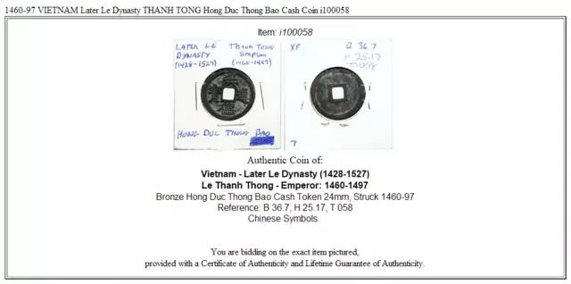 1460-97 VIETNAM Later Le Dynasty THANH TONG Hong Duc Thong Bao Cash Coin i100058 3