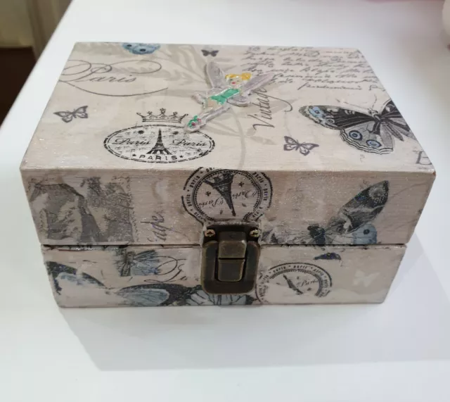 Handmade Wooden Jewellery/keepsake Box Decoupaged and felt lining