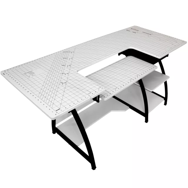 Sewing Online Large Sewing Table, with Gridded White Top and Black Legs