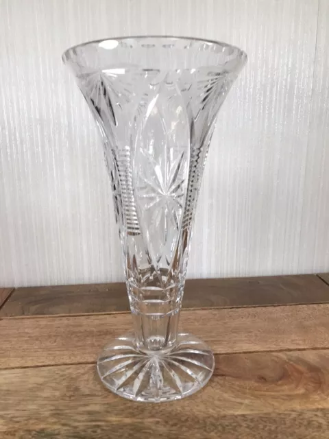 Vintage Webb Corbett Crystal Glass Trumpet Shape Flower Vase 10" High