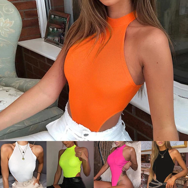 Women Sexy Sleeveless Bodysuit Halter Neck Tank Tops Leotard High Cut Thong New