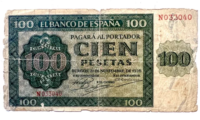 Billete de Cien 100 Pesetas 1936 Banco de España Perfecto Estado