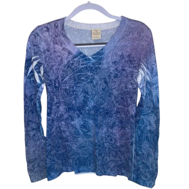 Balance Collection Marika Womens Purple Feather Long Sleeve V neck